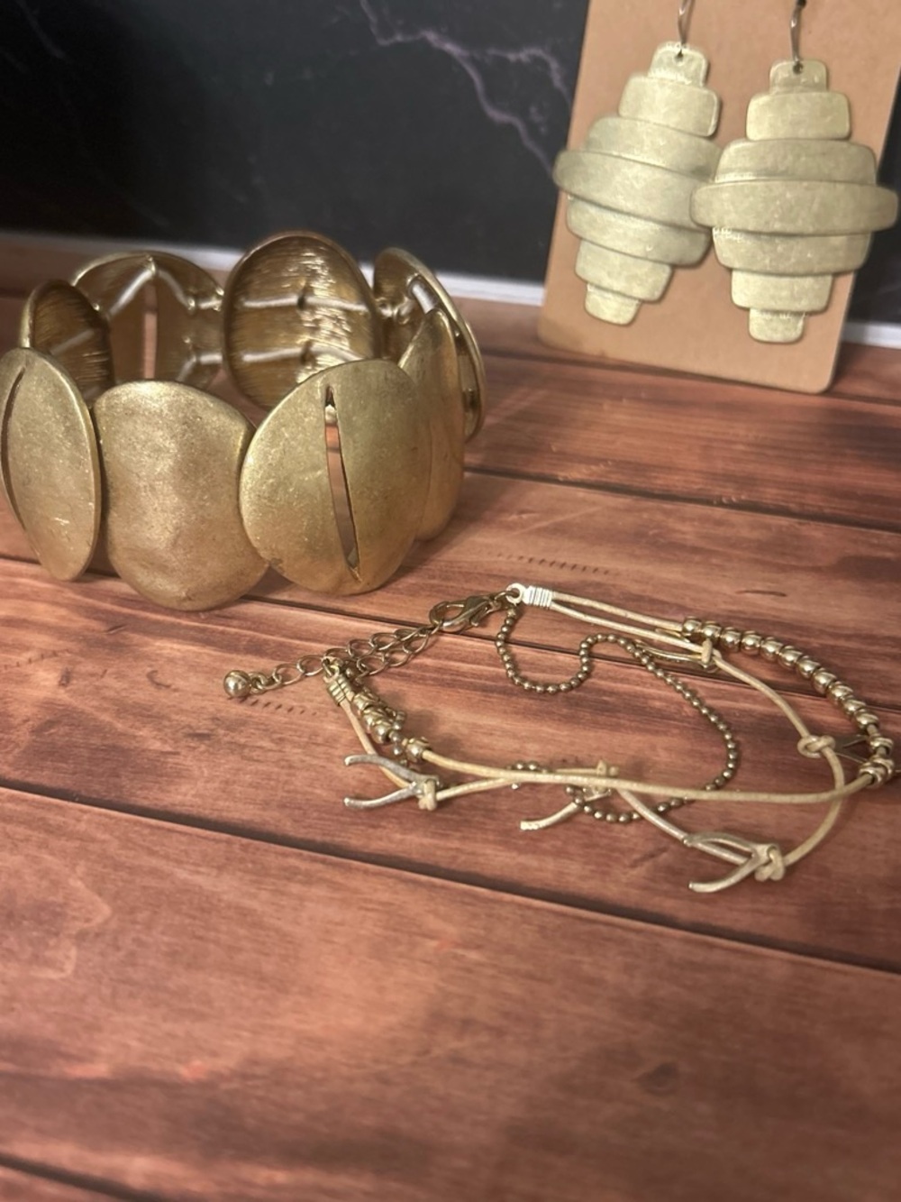Gold Tone Women's Statement Bracelet and Layered wishbone bracelet